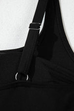 Load image into Gallery viewer, Black Side Tied Waist Square Neck Adjustable Straps A-line One Piece Swim Dress - Fashion Queen -  20
