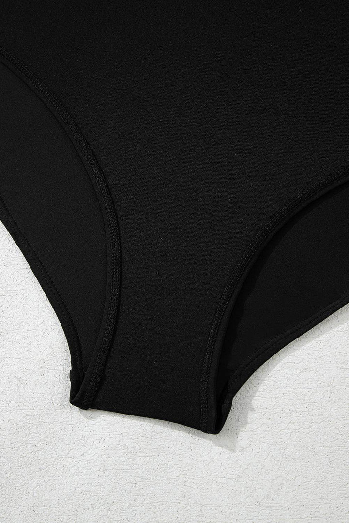 Black Side Tied Waist Square Neck Adjustable Straps A-line One Piece Swim Dress - Fashion Queen -  23