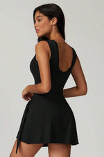 Load image into Gallery viewer, Black Sleeveless Knot Skirt Hem Sports Romper - Fashion Queen -  14
