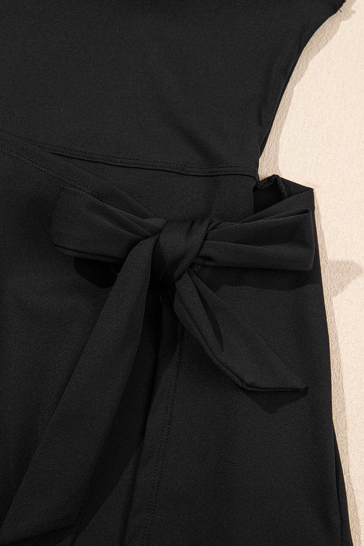 Black Sleeveless Knot Skirt Hem Sports Romper - Fashion Queen -  5