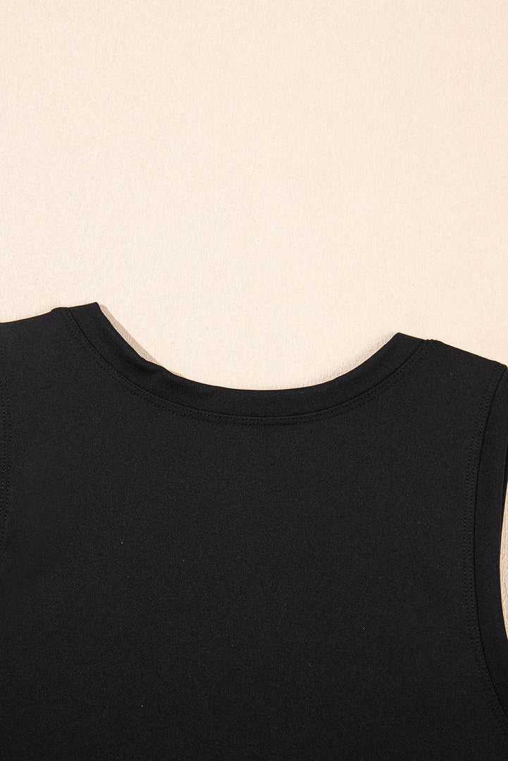 Black Sleeveless Knot Skirt Hem Sports Romper - Fashion Queen -  6
