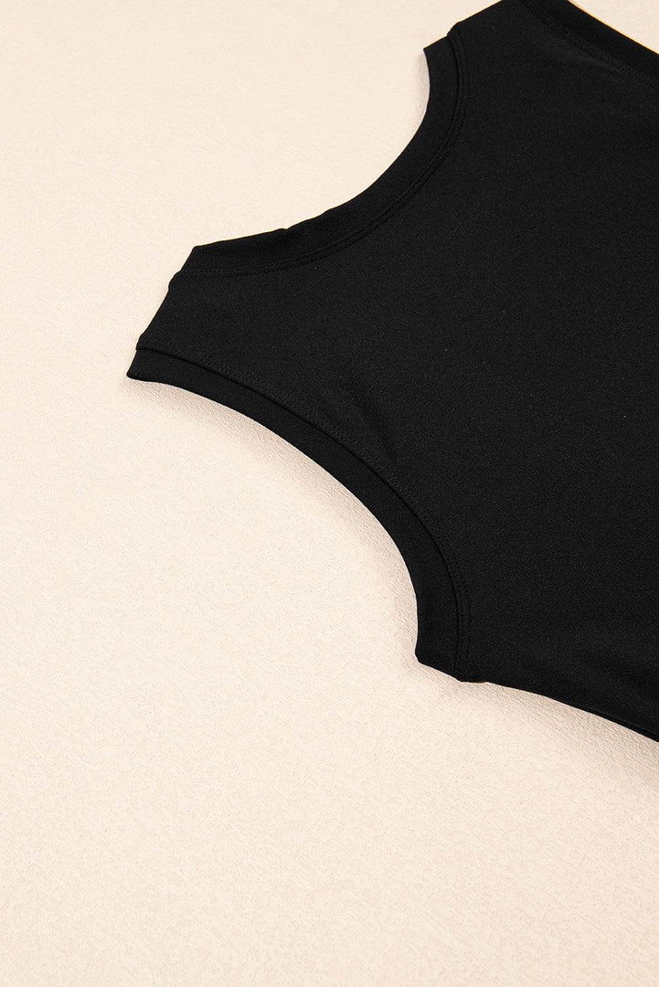 Black Sleeveless Knot Skirt Hem Sports Romper - Fashion Queen -  7