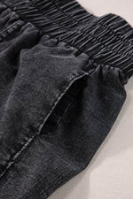 Load image into Gallery viewer, Black Smocked High Waist Mineral Washed Jean Shorts - Fashion Queen -  10
