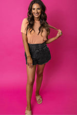 Load image into Gallery viewer, Black Smocked High Waist Mineral Washed Jean Shorts - Fashion Queen -  3
