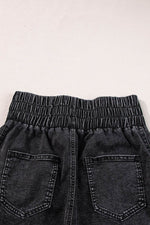 Load image into Gallery viewer, Black Smocked High Waist Mineral Washed Jean Shorts - Fashion Queen -  7
