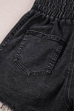Load image into Gallery viewer, Black Smocked High Waist Mineral Washed Jean Shorts - Fashion Queen -  8
