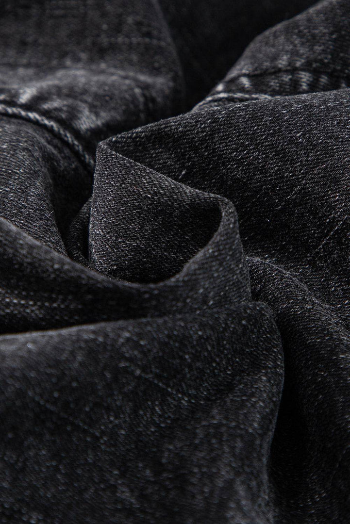 Black Smocked High Waist Mineral Washed Jean Shorts - Fashion Queen -  9