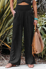 Load image into Gallery viewer, Black Smocked Wide Waistband High Waist Wide Leg Pants - Fashion Queen -  1
