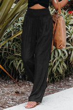 Load image into Gallery viewer, Black Smocked Wide Waistband High Waist Wide Leg Pants - Fashion Queen -  2
