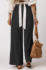 Load image into Gallery viewer, Black Smocked Wide Waistband High Waist Wide Leg Pants - Fashion Queen -  4
