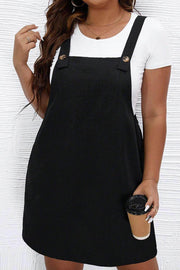 Black Solid Buttoned Straps Plus Size Overall Dress - Fashion Queen -  1