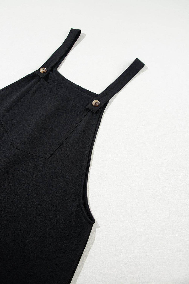 Black Solid Buttoned Straps Plus Size Overall Dress - Fashion Queen -  10
