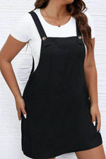 Load image into Gallery viewer, Black Solid Buttoned Straps Plus Size Overall Dress - Fashion Queen -  3
