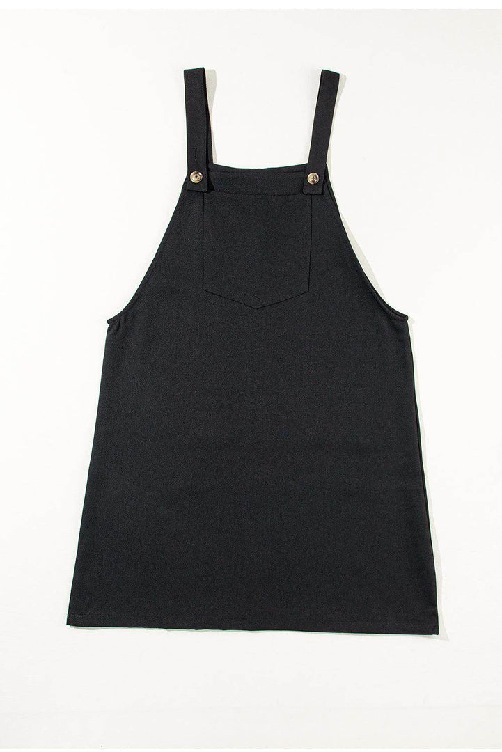 Black Solid Buttoned Straps Plus Size Overall Dress - Fashion Queen -  6
