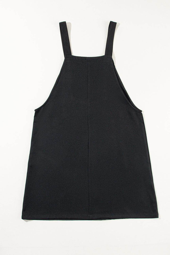 Black Solid Buttoned Straps Plus Size Overall Dress - Fashion Queen -  7