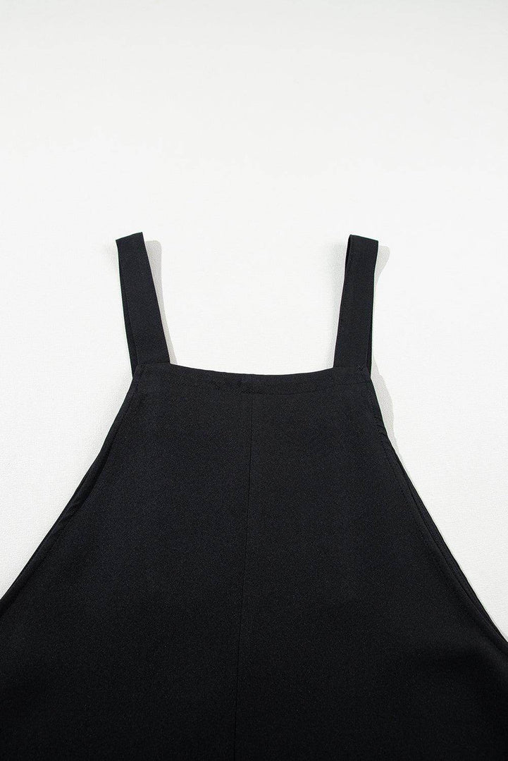 Black Solid Buttoned Straps Plus Size Overall Dress - Fashion Queen -  8
