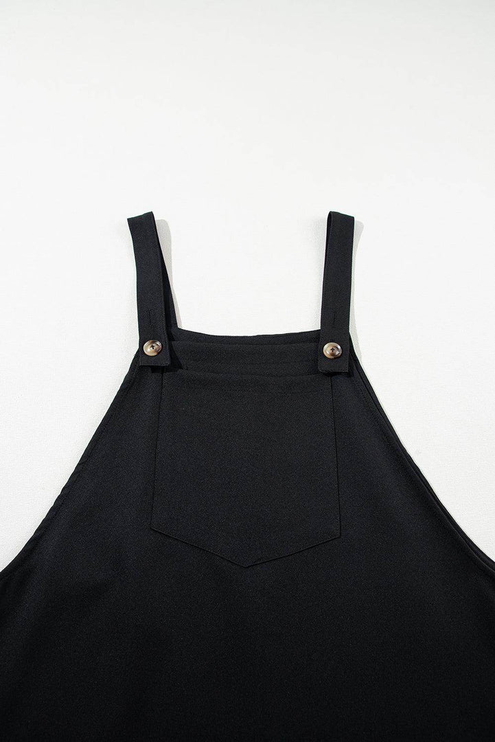 Black Solid Buttoned Straps Plus Size Overall Dress - Fashion Queen -  9