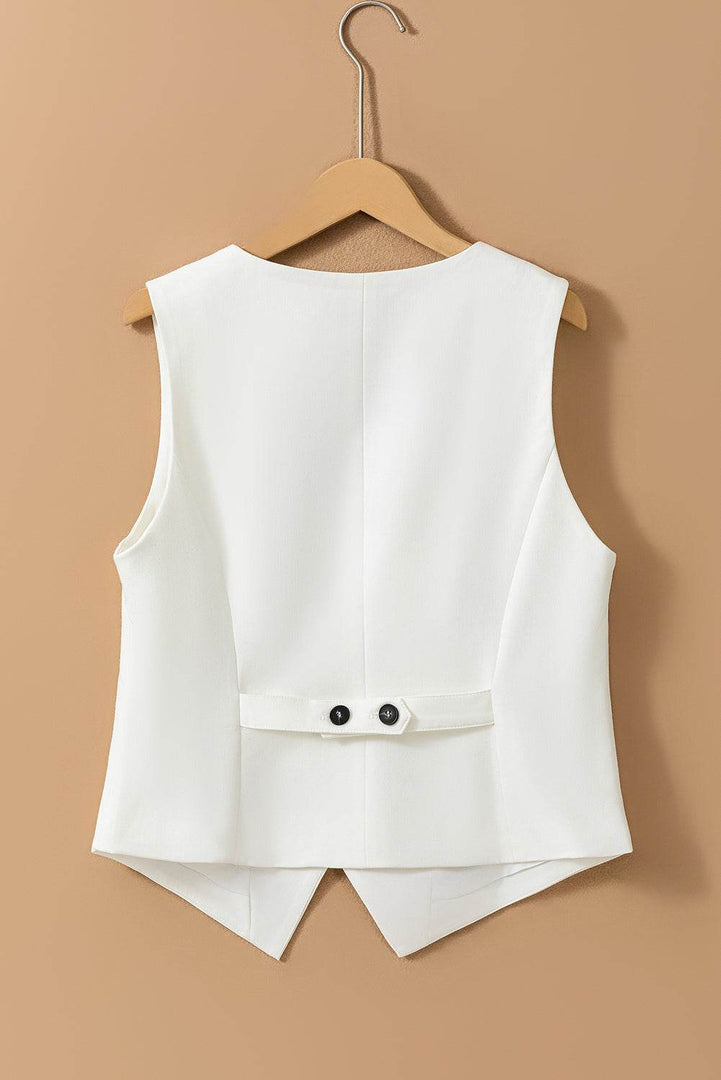 Black Solid Color Button up V Neck Suit Vest - Fashion Queen -  16