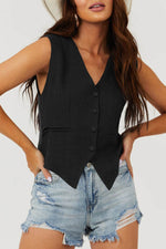 Load image into Gallery viewer, Black Solid Color Button up V Neck Suit Vest - Fashion Queen -  27
