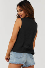 Load image into Gallery viewer, Black Solid Color Button up V Neck Suit Vest - Fashion Queen -  30
