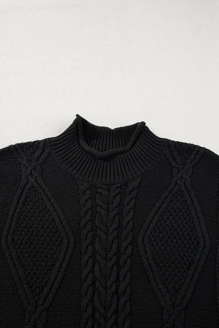 Black Solid Color Cable Knit High Neck Sweater Vest - Fashion Queen -  10