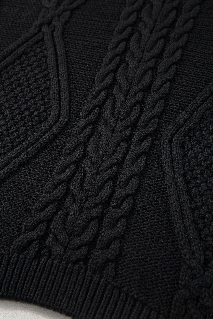 Black Solid Color Cable Knit High Neck Sweater Vest - Fashion Queen -  11