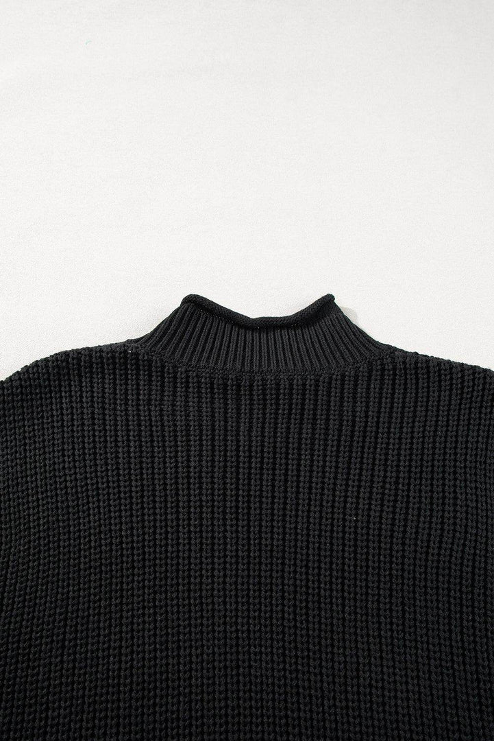 Black Solid Color Cable Knit High Neck Sweater Vest - Fashion Queen -  12
