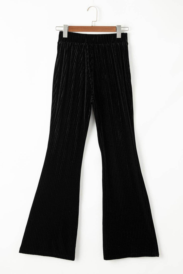 Black Solid Color High Waist Flare Corduroy Pants - Fashion Queen -  11