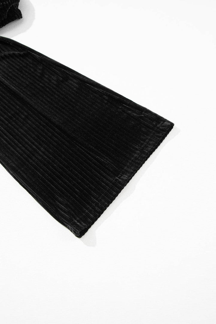 Black Solid Color High Waist Flare Corduroy Pants - Fashion Queen -  13