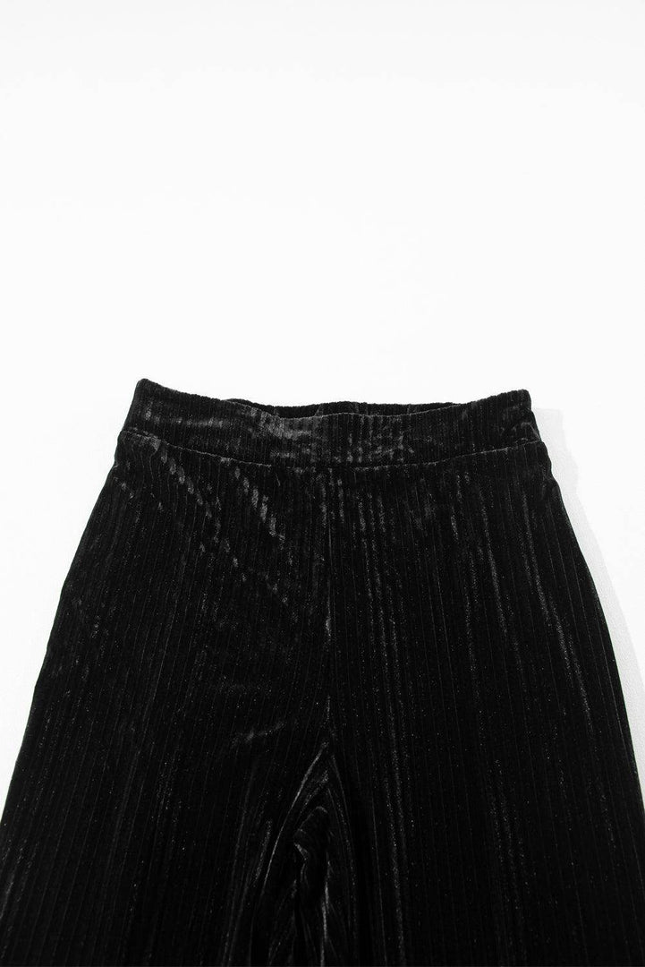 Black Solid Color High Waist Flare Corduroy Pants - Fashion Queen -  14