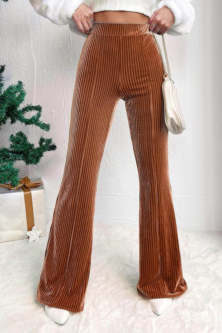 Black Solid Color High Waist Flare Corduroy Pants - Fashion Queen -  18