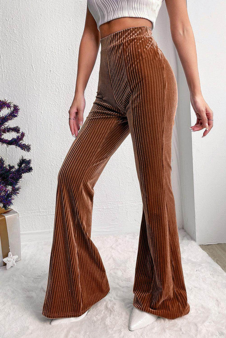 Black Solid Color High Waist Flare Corduroy Pants - Fashion Queen -  19