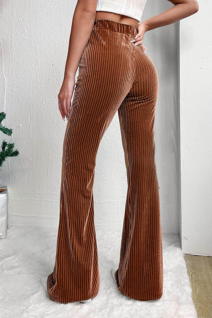 Black Solid Color High Waist Flare Corduroy Pants - Fashion Queen -  20
