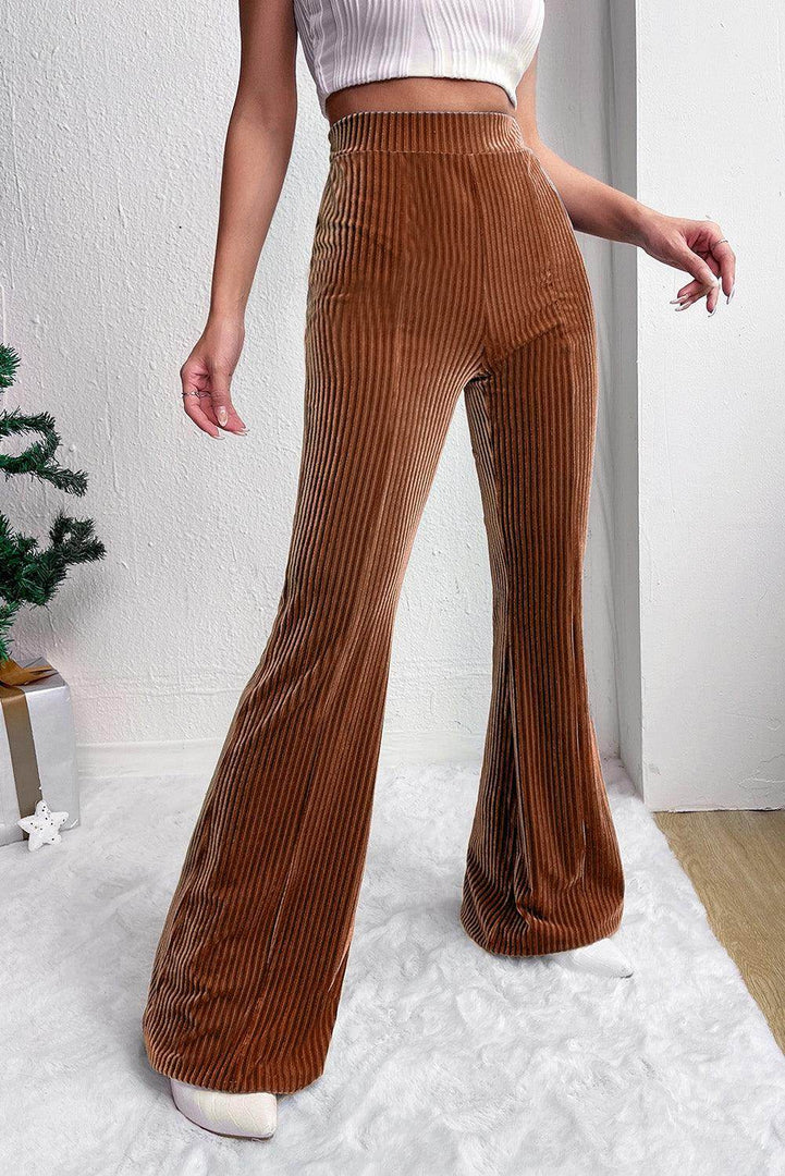 Black Solid Color High Waist Flare Corduroy Pants - Fashion Queen -  21