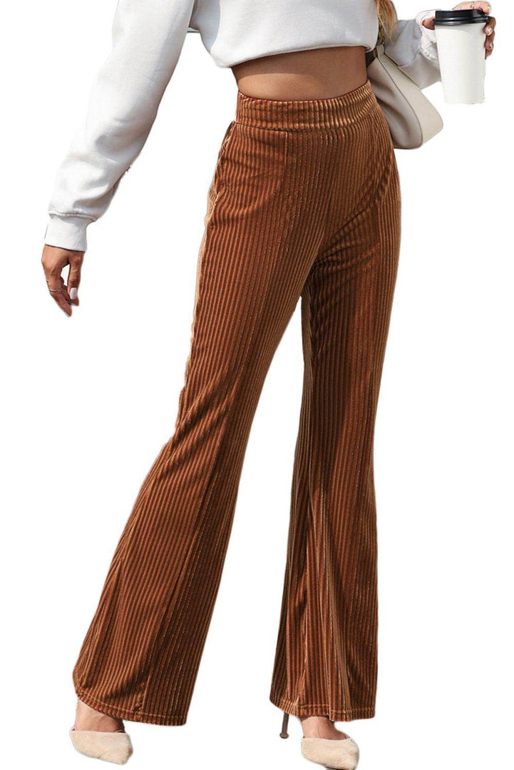 Black Solid Color High Waist Flare Corduroy Pants - Fashion Queen -  23