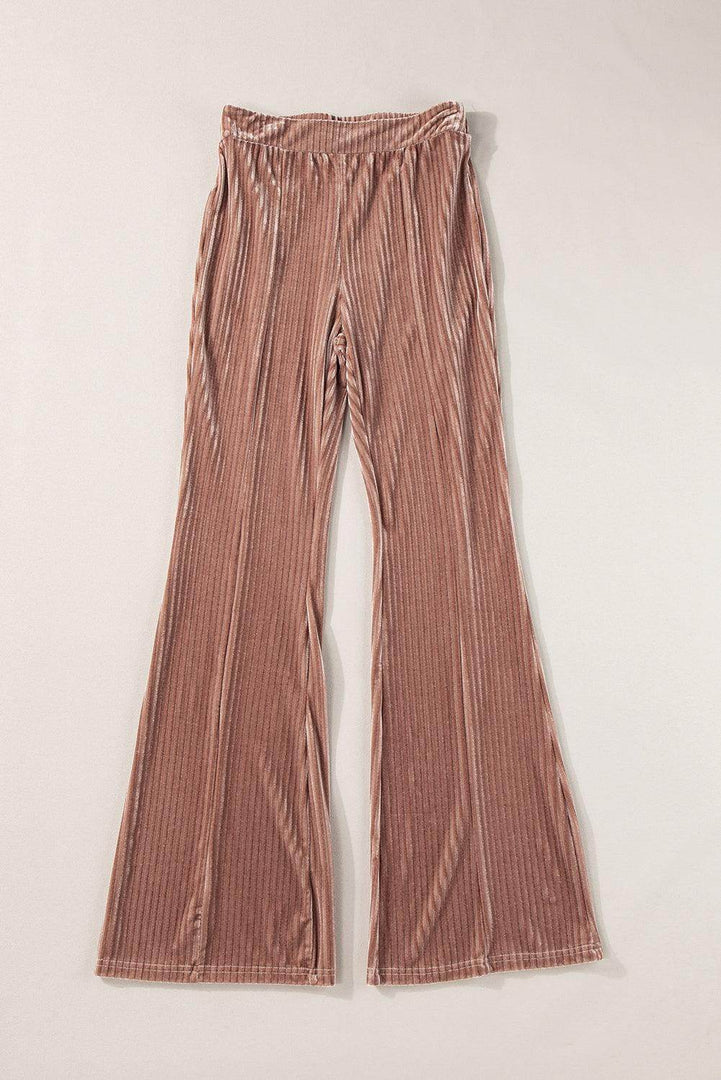 Black Solid Color High Waist Flare Corduroy Pants - Fashion Queen -  29