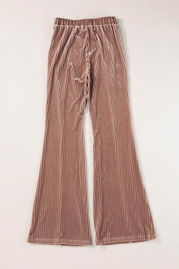 Black Solid Color High Waist Flare Corduroy Pants - Fashion Queen -  30