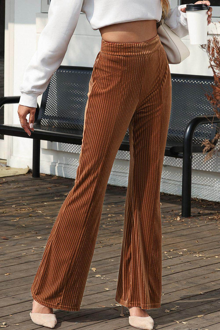Black Solid Color High Waist Flare Corduroy Pants - Fashion Queen -  4