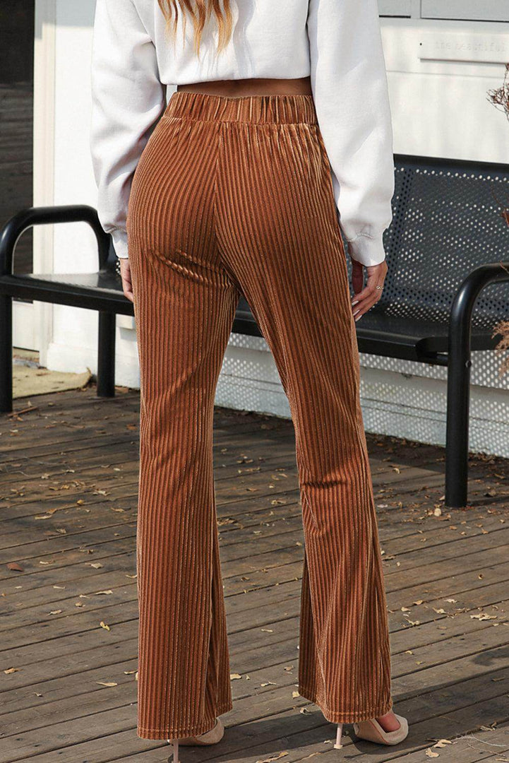 Black Solid Color High Waist Flare Corduroy Pants - Fashion Queen -  5