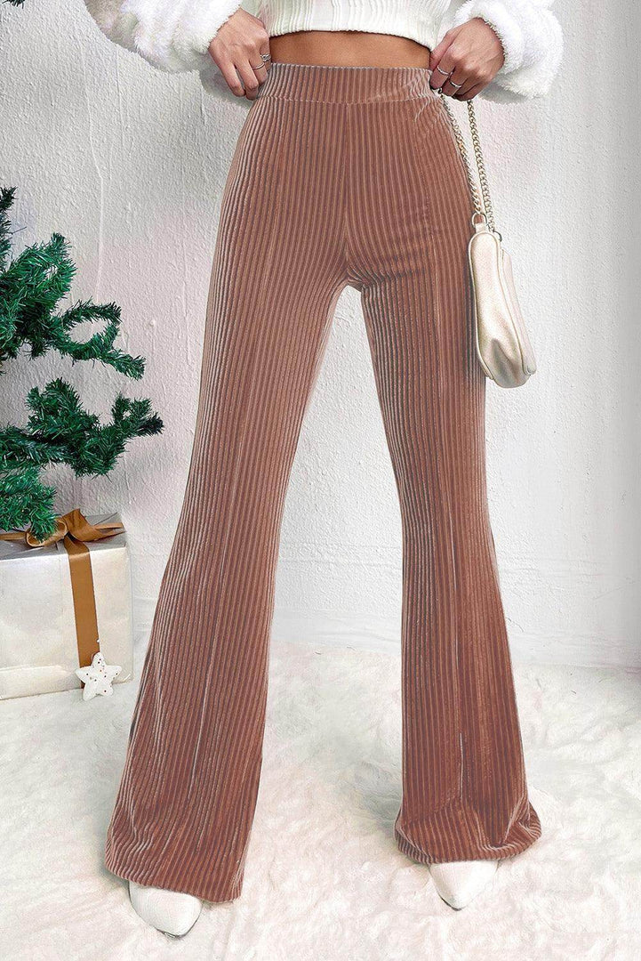 Black Solid Color High Waist Flare Corduroy Pants - Fashion Queen -  7