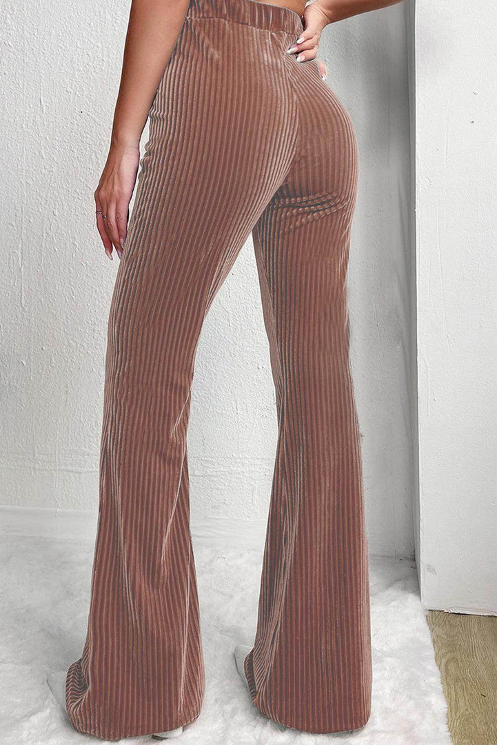 Black Solid Color High Waist Flare Corduroy Pants - Fashion Queen -  8