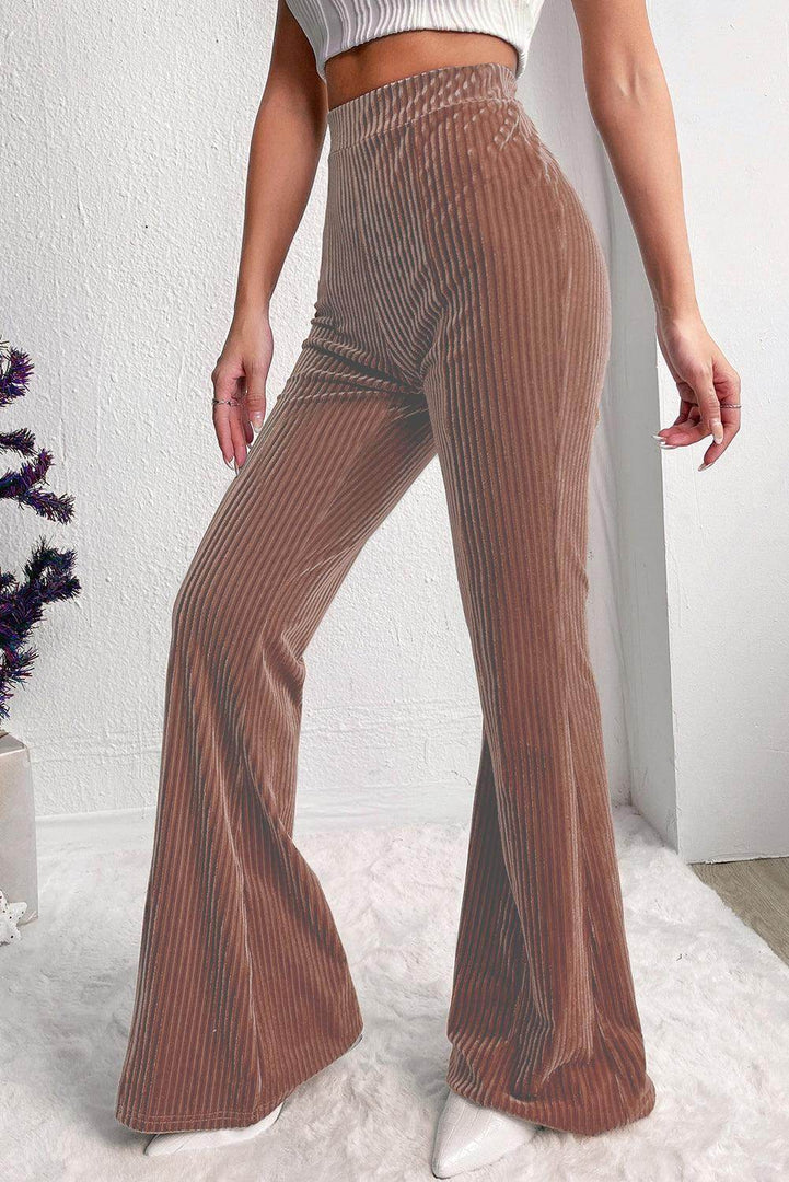 Black Solid Color High Waist Flare Corduroy Pants - Fashion Queen -  9