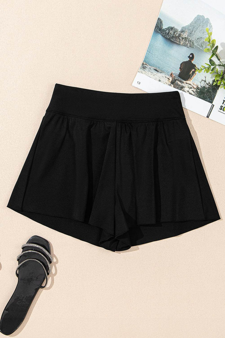 Black Solid Color High Waist Wide Leg Swim Bottom - Fashion Queen -  10