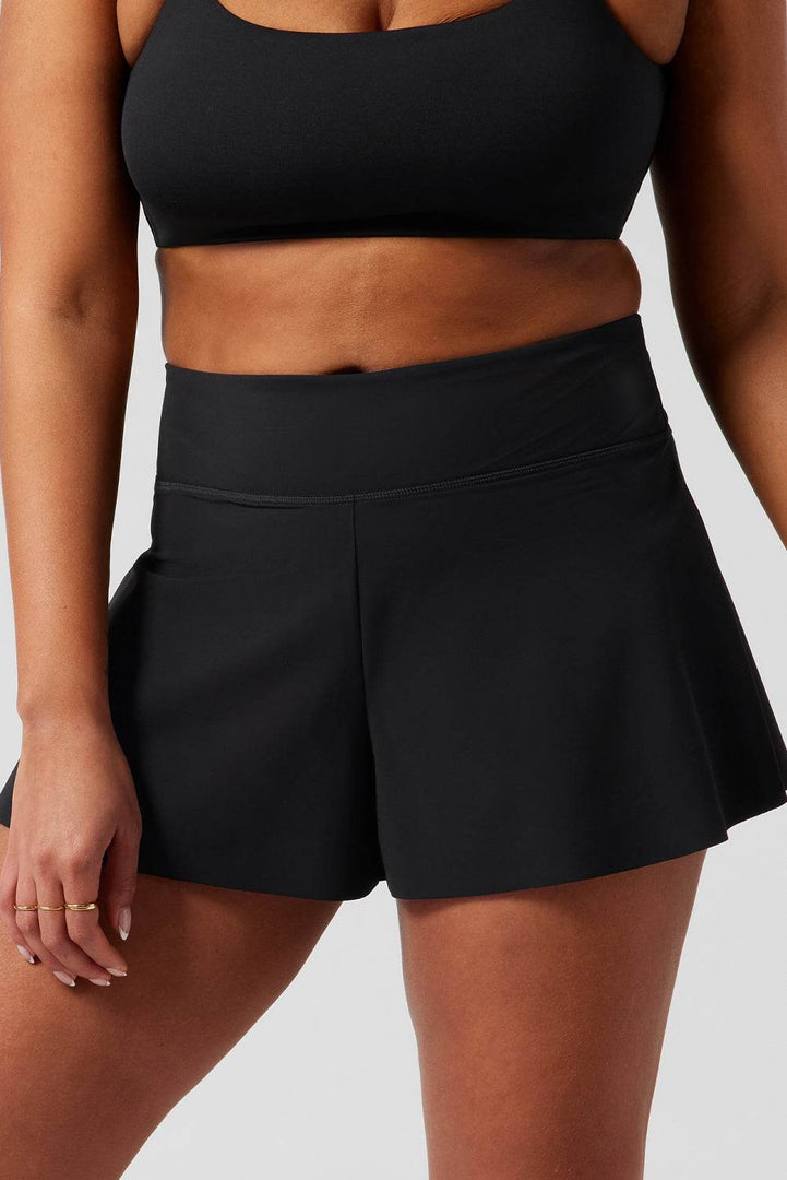 Black Solid Color High Waist Wide Leg Swim Bottom - Fashion Queen -  7