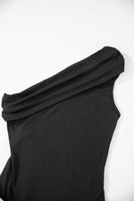 Load image into Gallery viewer, Black Solid Color Pleated One Shoulder Bodysuit - Fashion Queen -  8

