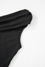 Load image into Gallery viewer, Black Solid Color Pleated One Shoulder Bodysuit - Fashion Queen -  9

