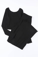 Load image into Gallery viewer, Black Solid Color Ribbed Crop Top Long Pants Set - Fashion Queen -  20
