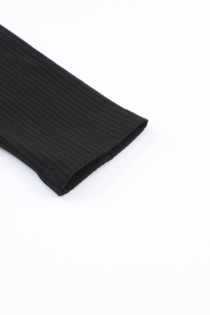 Black Solid Color Ribbed Crop Top Long Pants Set - Fashion Queen -  23