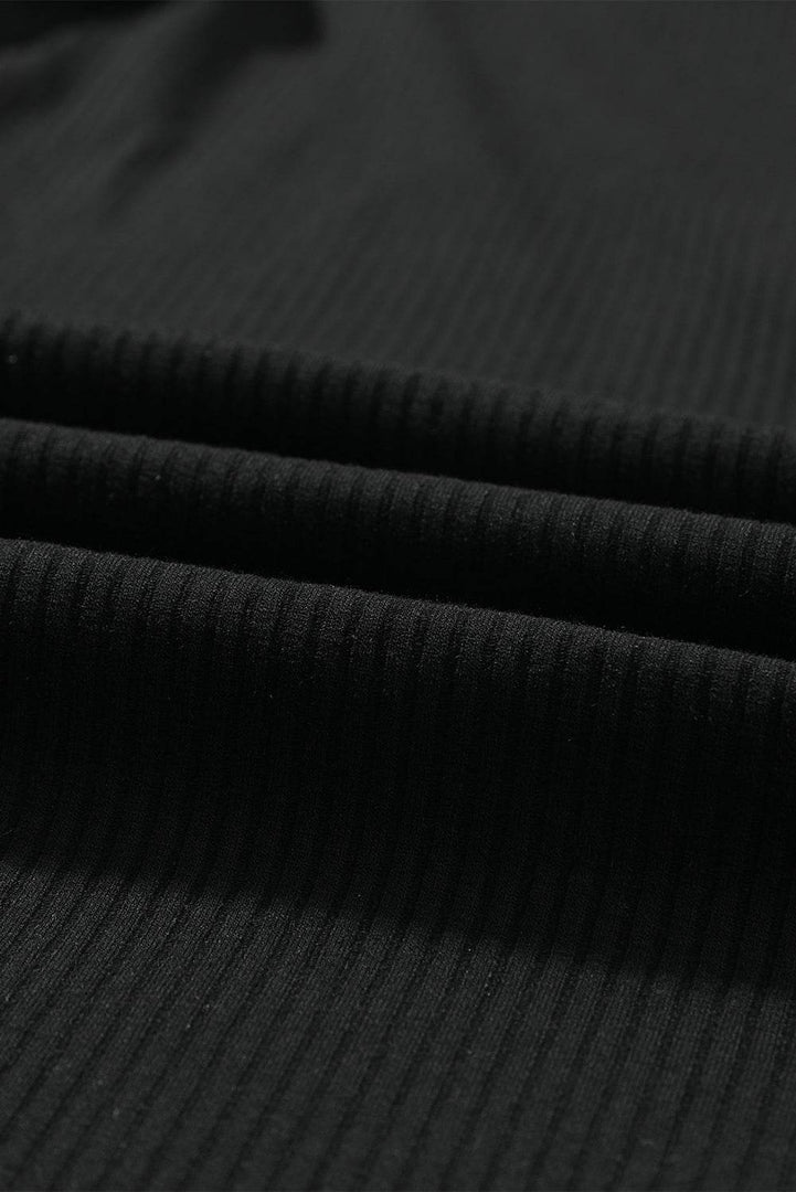 Black Solid Color Ribbed Crop Top Long Pants Set - Fashion Queen -  28