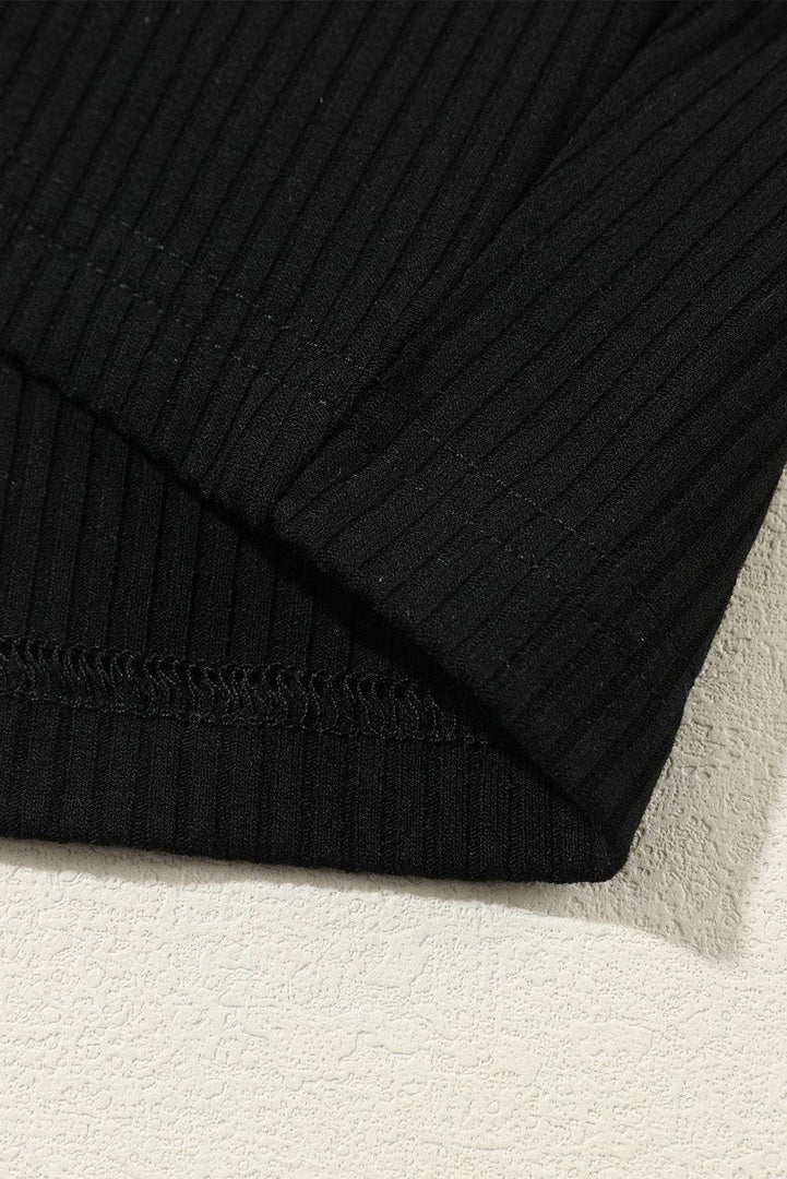 Black Solid Color Ribbed Crop Top Long Pants Set - Fashion Queen -  29